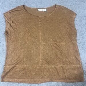 Sigrid Olsen Brown Boxy Cap Sleeved Tshirt Linen Blend Large